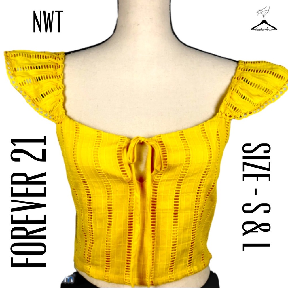 Forever 21 Yellow Woven Crop Top Tie Up Front Knot
